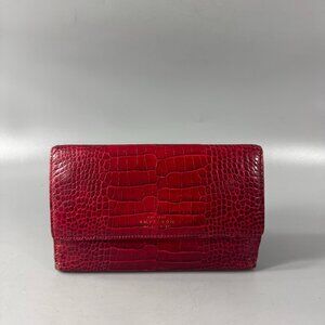 Smythson Red Crocodile Embossed Leather Long Wallet